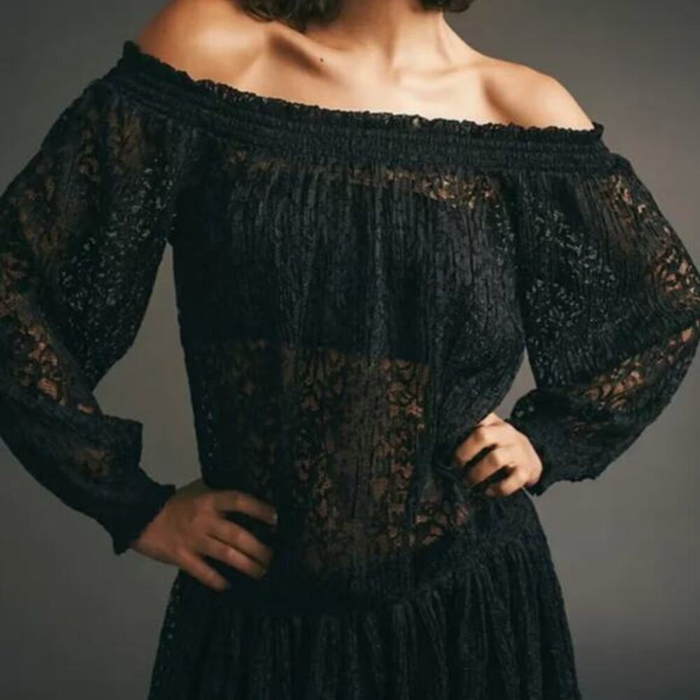 New! Free People One Party Carina Meadow Black Lace Mini Dress With Bandeau,  XL - Picture 5 of 16
